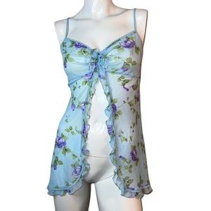 🤑 4/$24 Victoria’s Secret Floral Print Spaghetti Strap Blue & Green Chemise